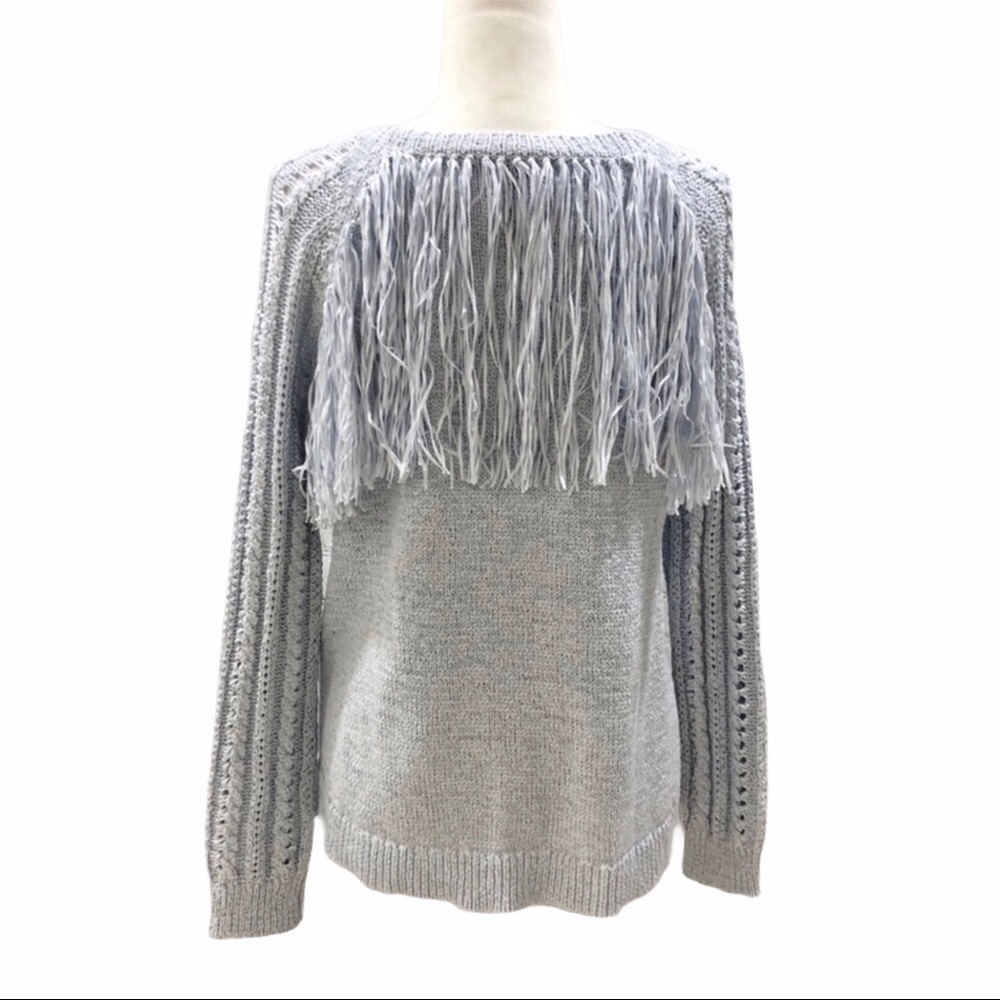 Scoop NYC Open Knit Fringe Sweater Blue Size Large Long Sleeve - Picture 3 of 6